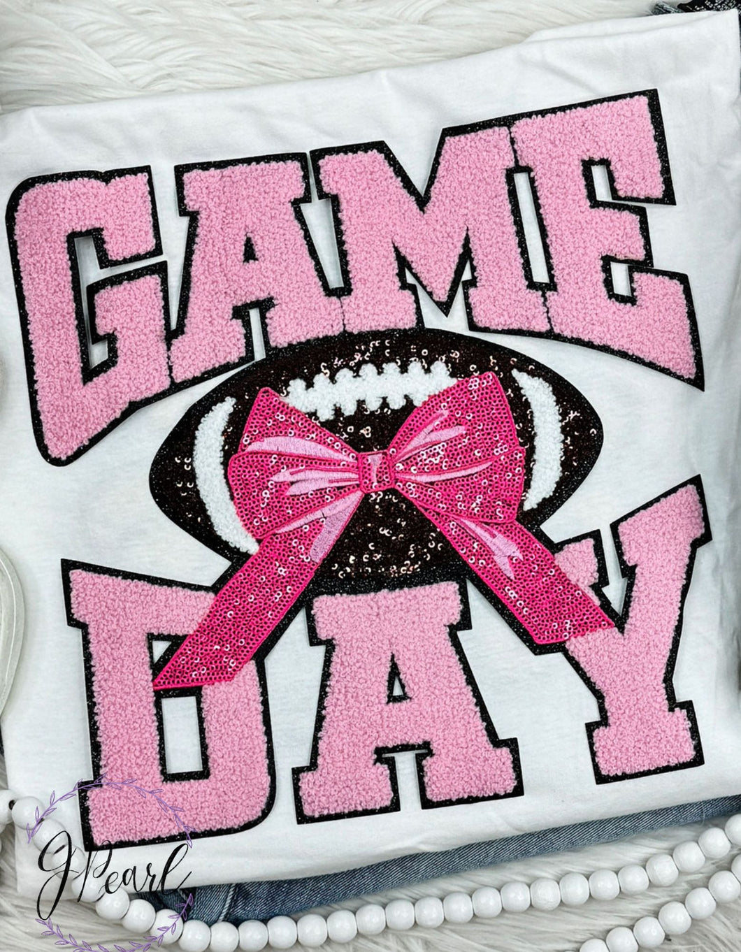 Game Day Bow Pink Football